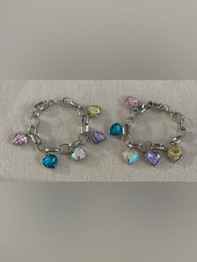 Two Candy Heart Charm Bracelet with Multicolor Heart Crystals